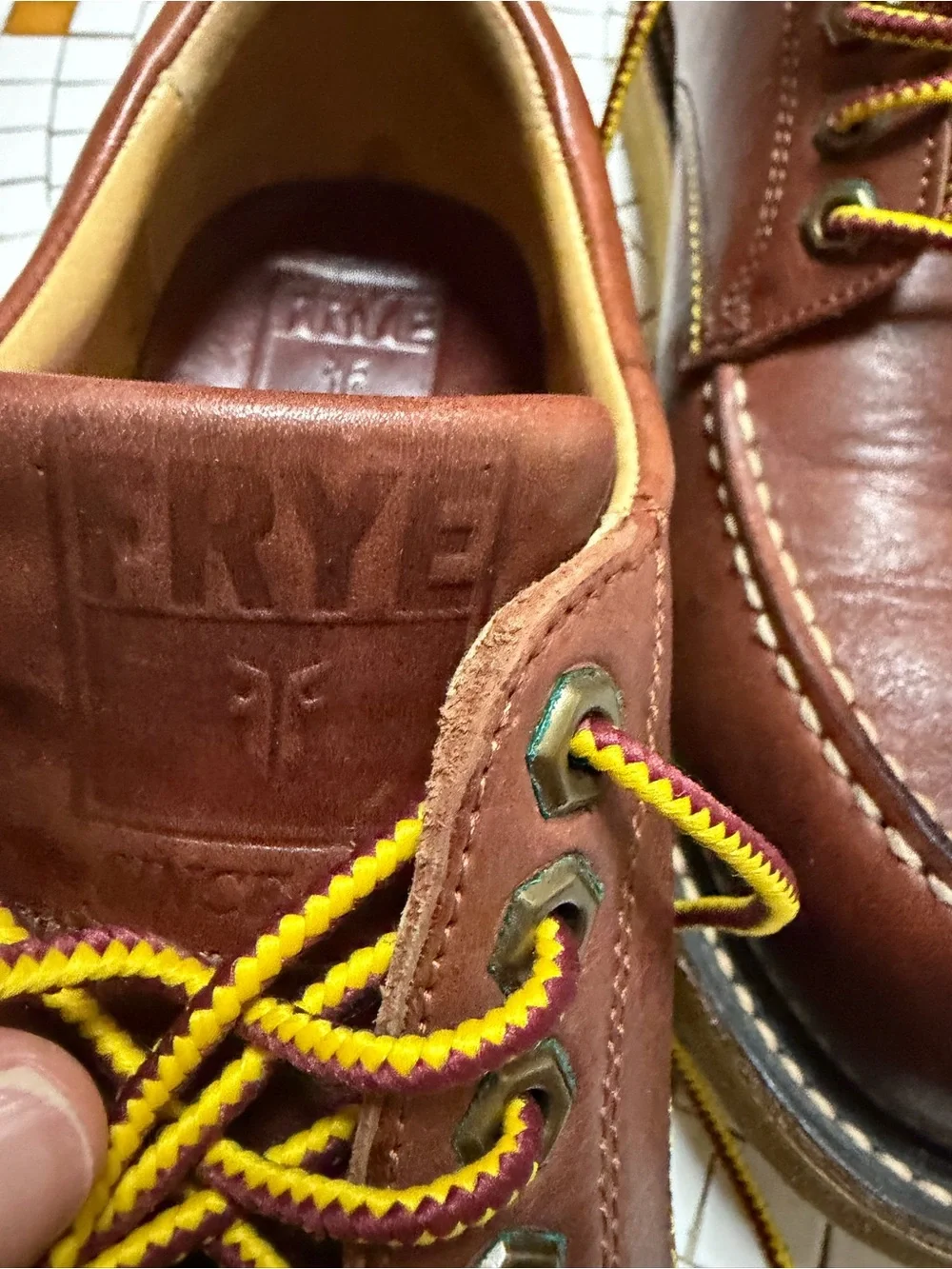 Men's Brown Leather Moc Toe Casual Shoes with Yellow Laces